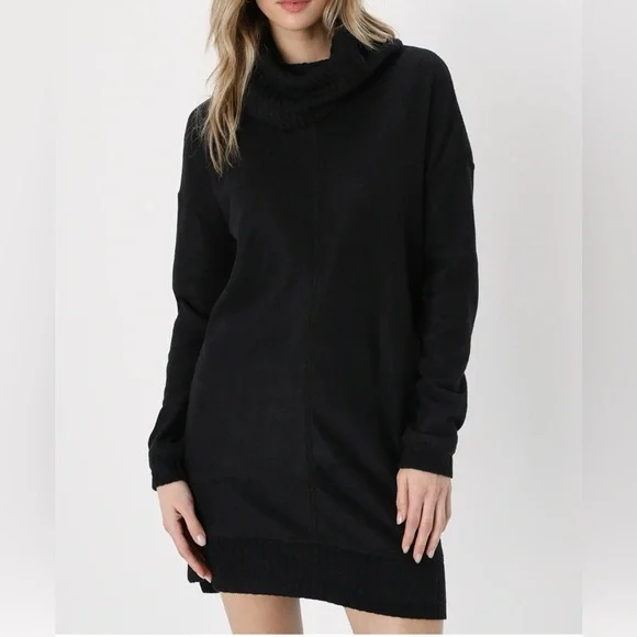 NWT Lulus Autumn Daze Black Cowl Neck Long Sleeve Sweater Dress - Size L - Picture 2 of 15